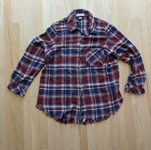 Coldwater Creek Plaid Button-Up Shirt With Raw Hem Detailing (Size 1X)